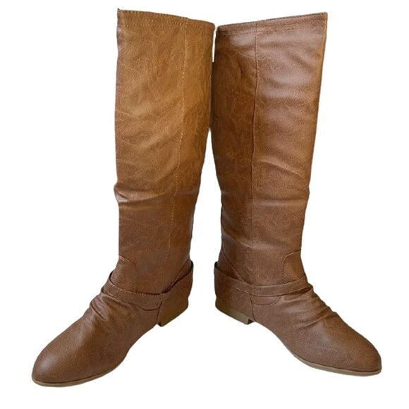 Faux Leather Buckle Detail Knee-High Equestrian-Inspired Fashion Riding Boots - Picture 3 of 8